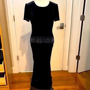 R&M Richards by Karen Kwong Velvet Beaded Maxi Dress 6P